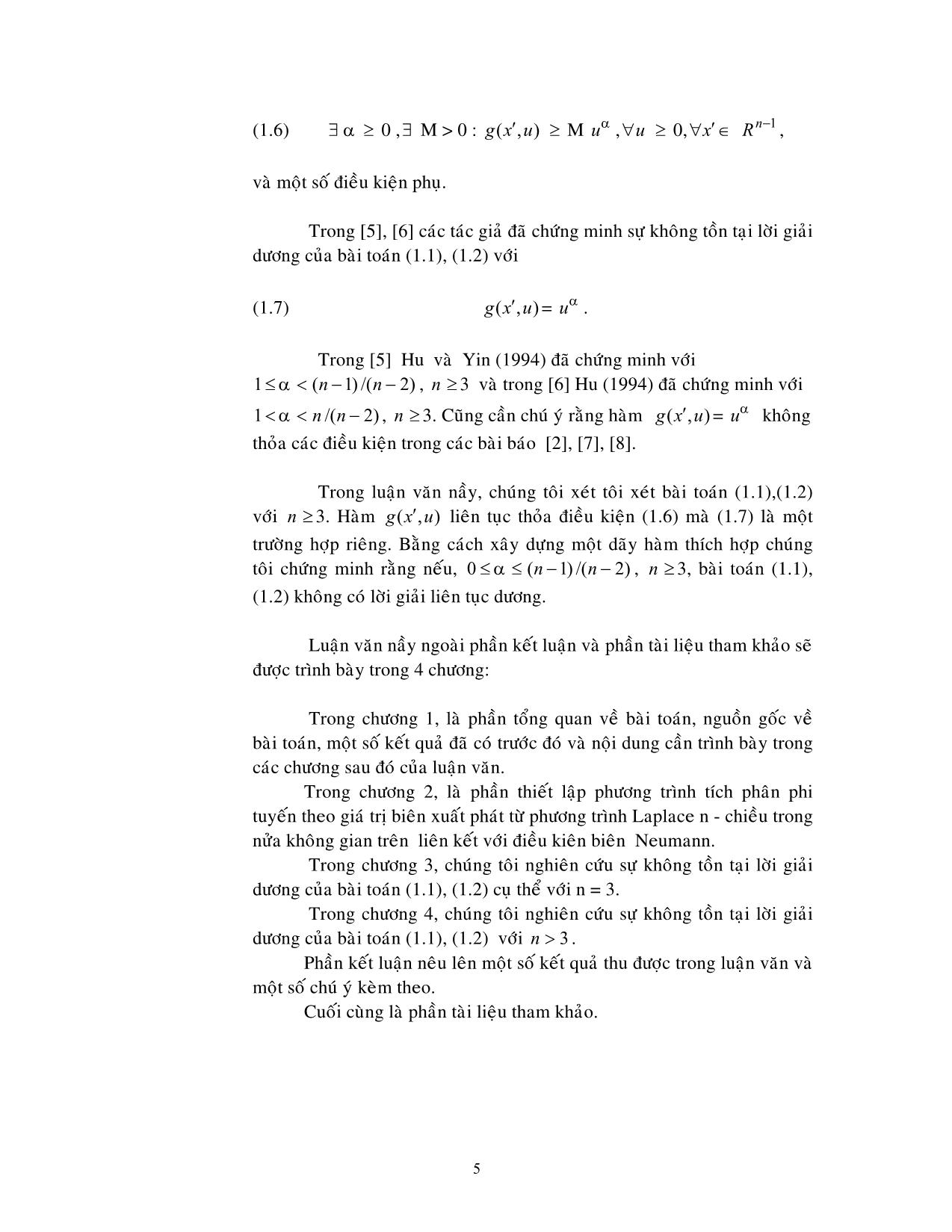 Luận văn Sự không tồn tại lời giải dương của một số bài toán Neumann phi tuyến trong nửa không gian trên trang 5