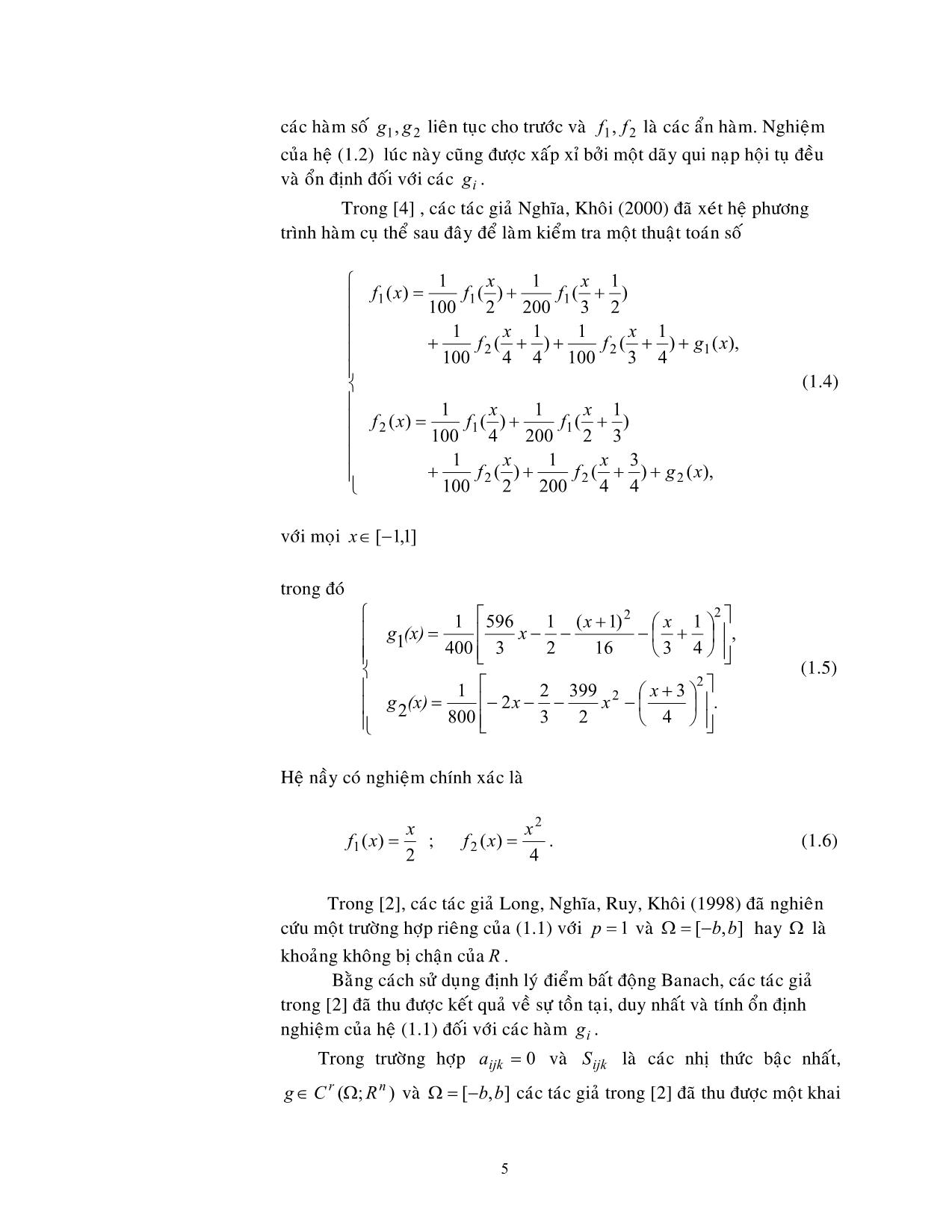 Luận văn Xấp xỉ và khai triển tiệm cận nghiệm của hệ phương trình hàm trang 5