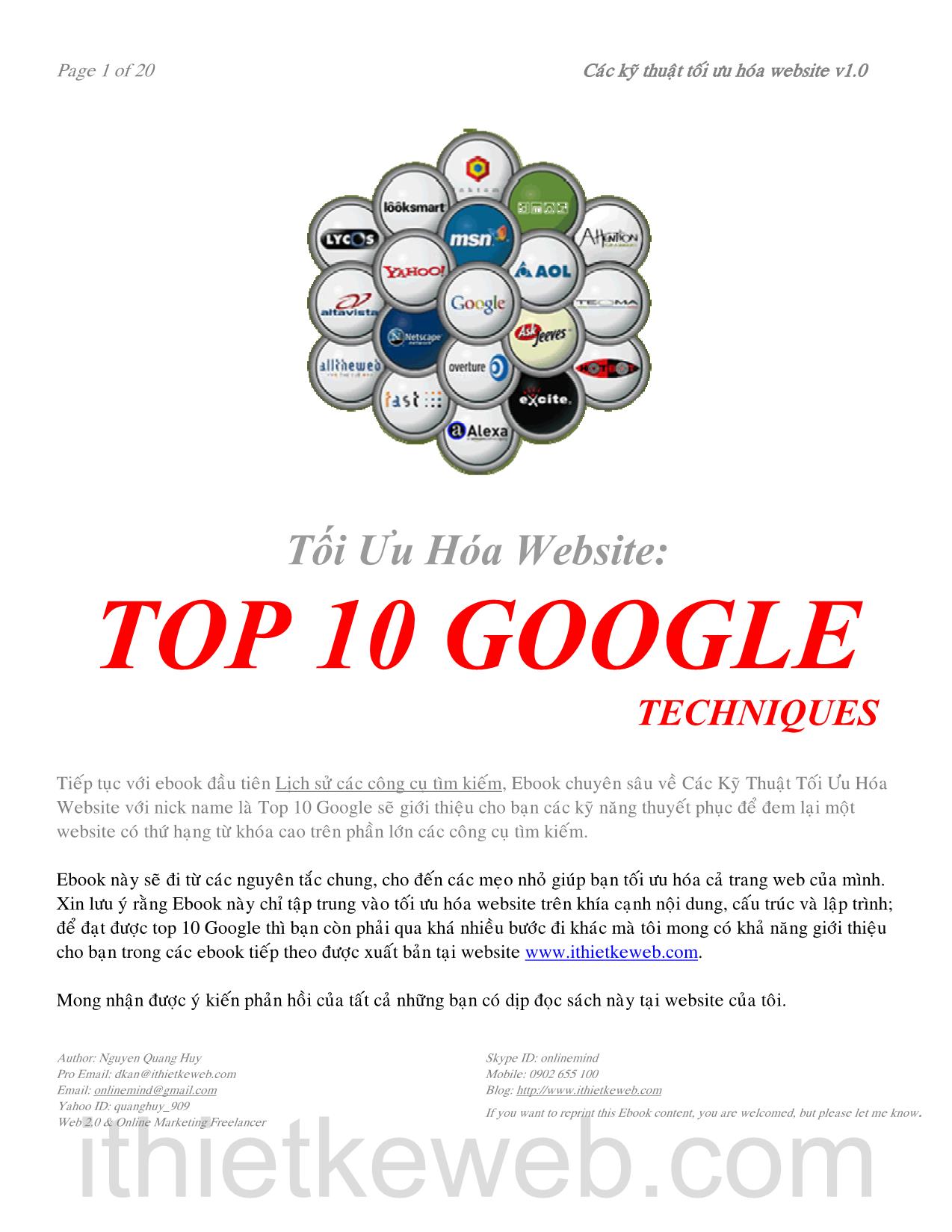 Tối ưu hóa Website - Top 10 Google trang 1