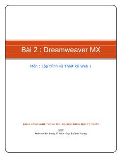 Bài giảng Lập trình và thiết kế web 1 - Bài 2: Dreamweaver MX