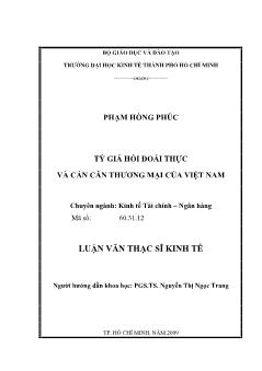 Luận văn Tỷ giá hối đoái thực và cán cân thương mại của Việt Nam