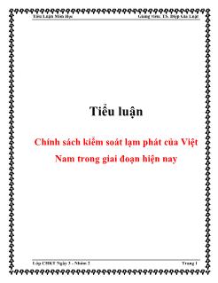 Tiểu luận Chính sách kiểm soát lạm phát của Việt Nam trong giai đoạn hiện nay
