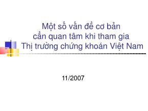 Bài giảng Một số vấn đề cơ bản  cần quan tâm khi tham gia  Thị trường chứng khoán Việt Nam