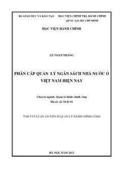 Luận văn Phân cấp quản lý ngân sách nhà nước ở Việt Nam hiện nay