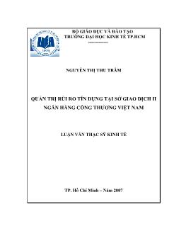Luận văn Quản trị rủi ro tín dụng tại sở giao dịch II ngân hàng công thương Việt Nam