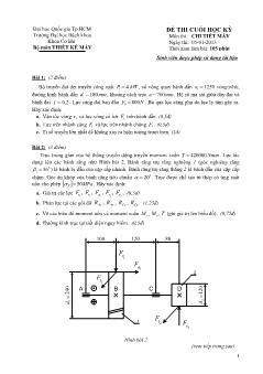 Đề thi cuối học kỳ môn thi : chi tiết máy